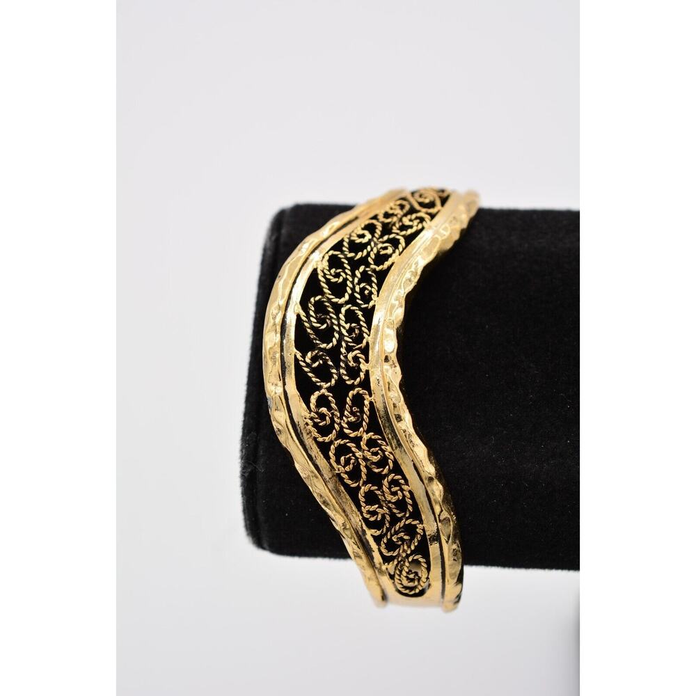 BCBGeneration Cuff Bangle Bracelet Antiqued Gold Filigree Design Chunky BinAW